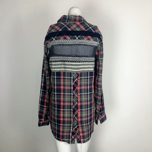We The Free Plaid Tunic Button Top Blue Pink - Picture 4 of 6